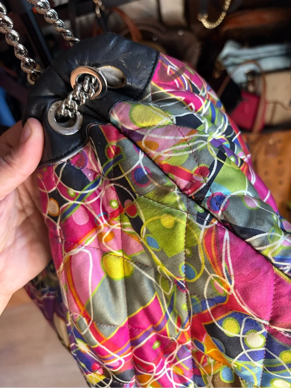 Chanel Multicolor Quilted Chain-Handle Shoulder Bag read description